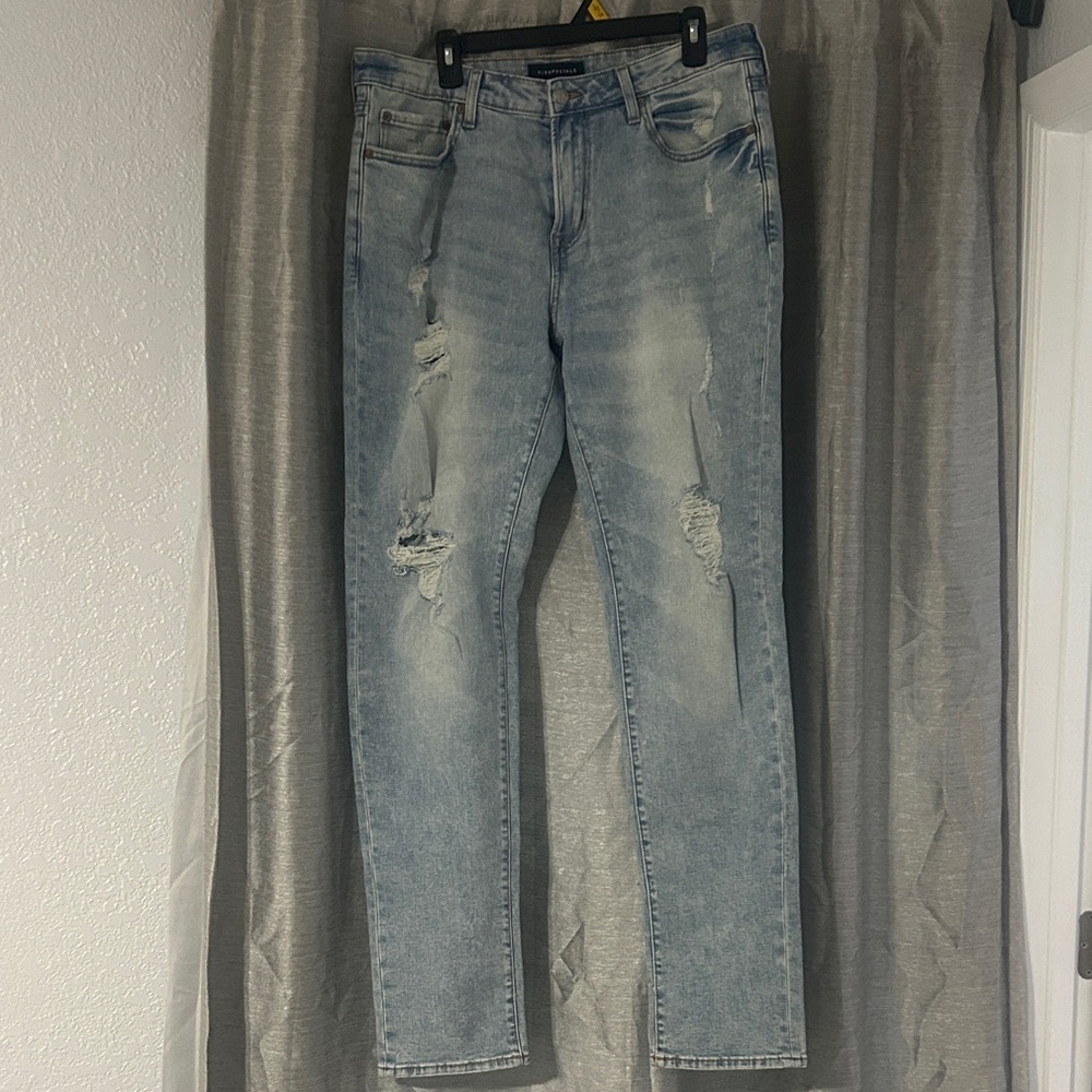 Men's Light Blue Distressed Skinny Jeans